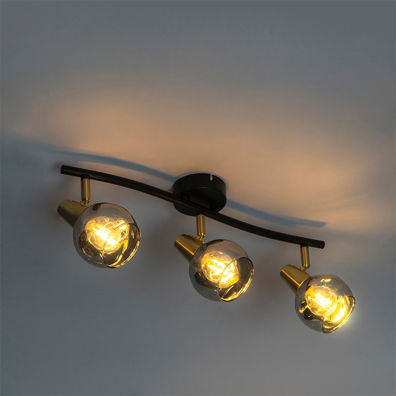 Plafondlamp goud 45 cm met smoke glas 3-lichts - Vidro