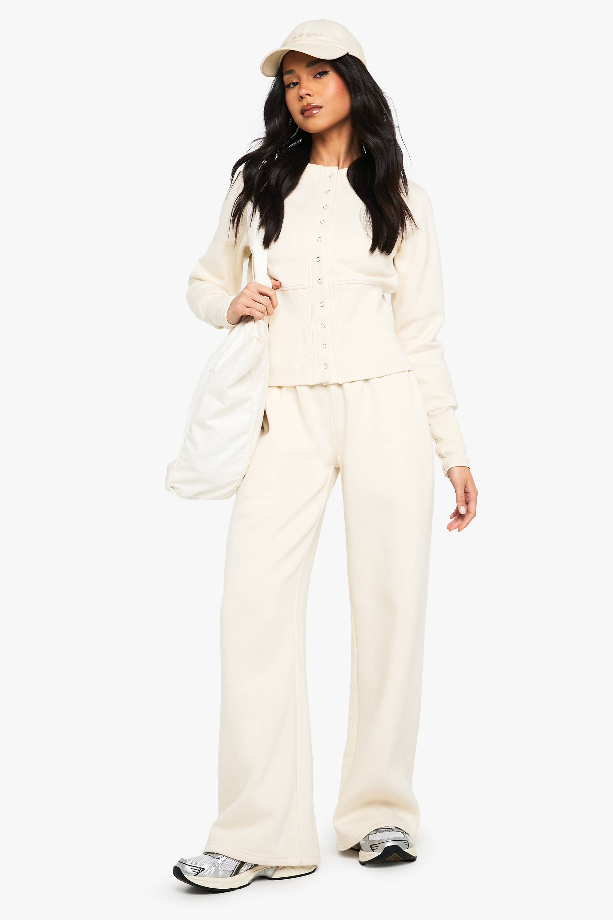 boohoo Deep Hem Popper Bomber Sweatshirt Tracksuit