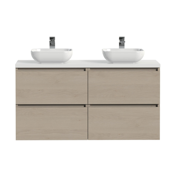 Tiger Karlo Badkamermeubelset 120 cm Naturel eik met wit houten wasblad en glanzend witte keramische waskom