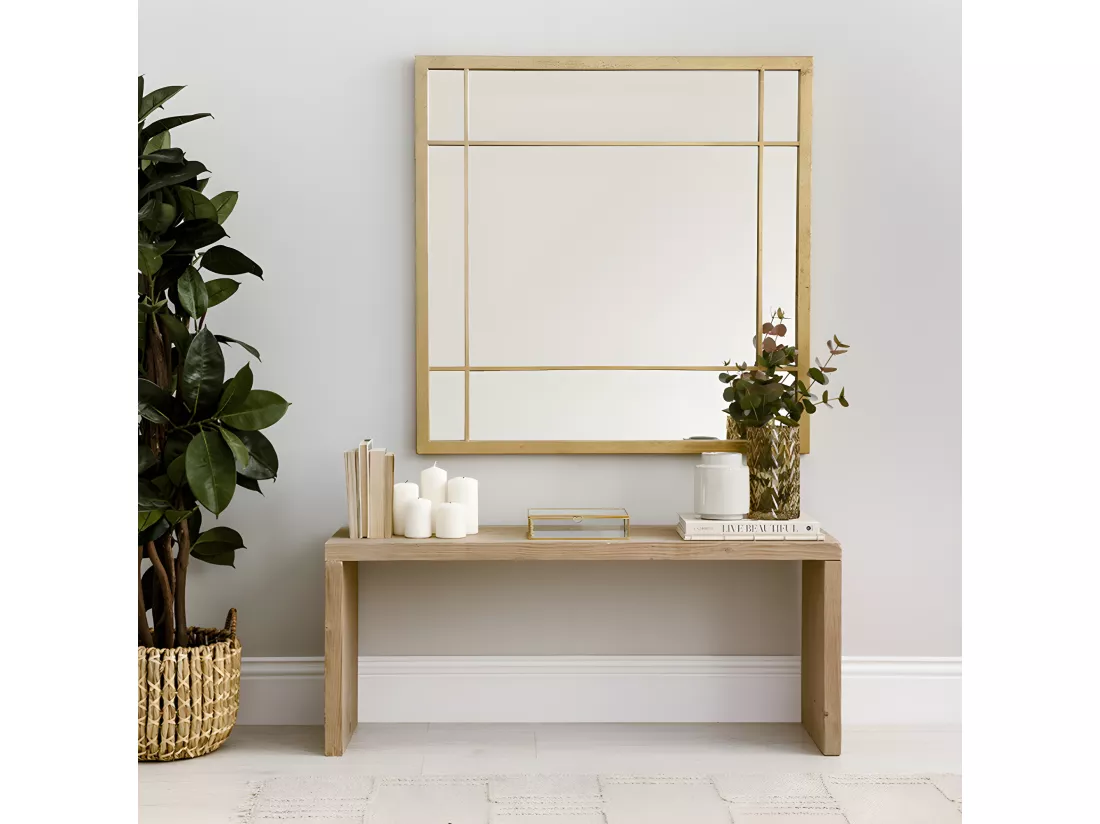 Miroir mural métal doré 90 cm x 90 cm-Moebe