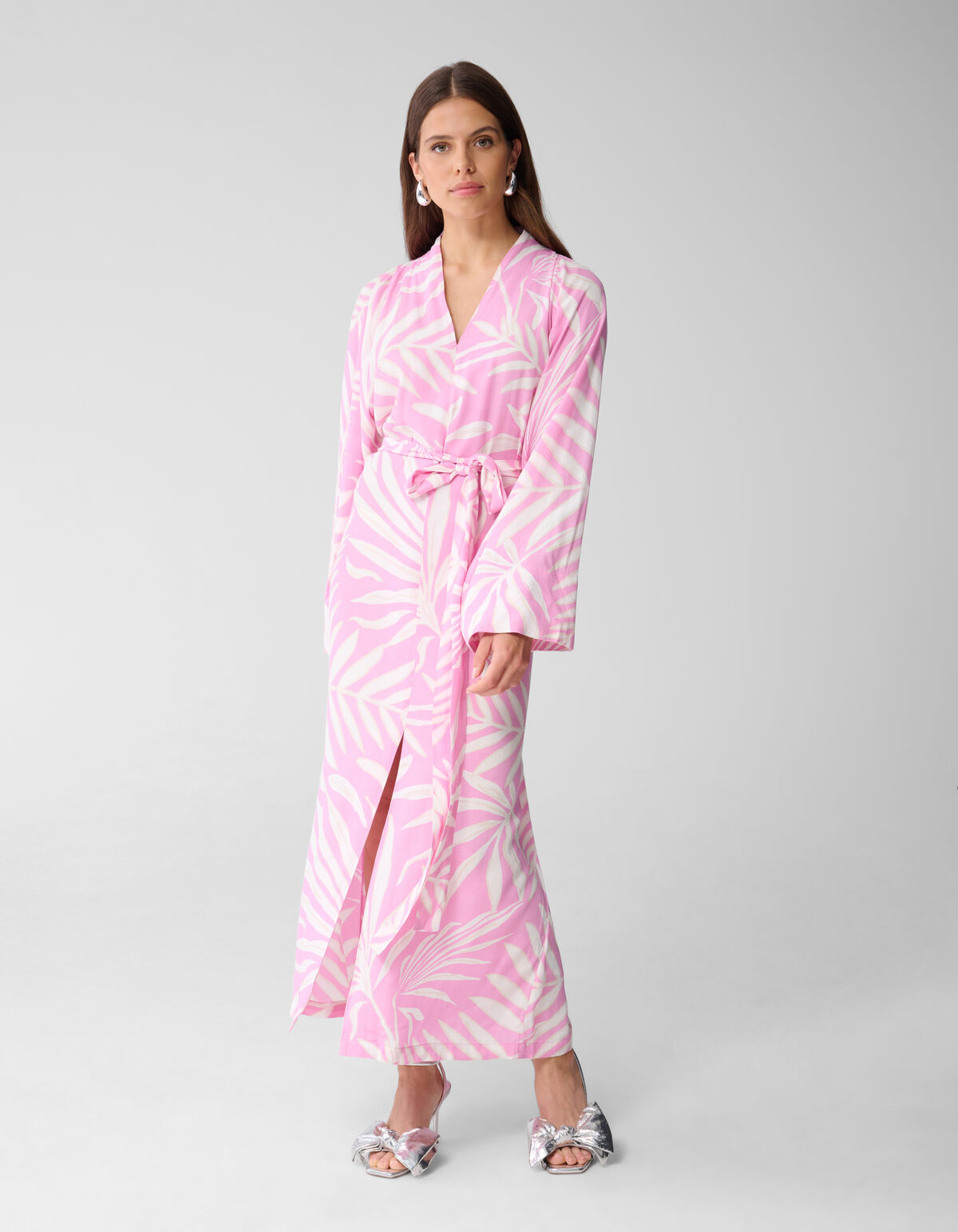 Printed Kimono Maxi Jurk Lichtroze