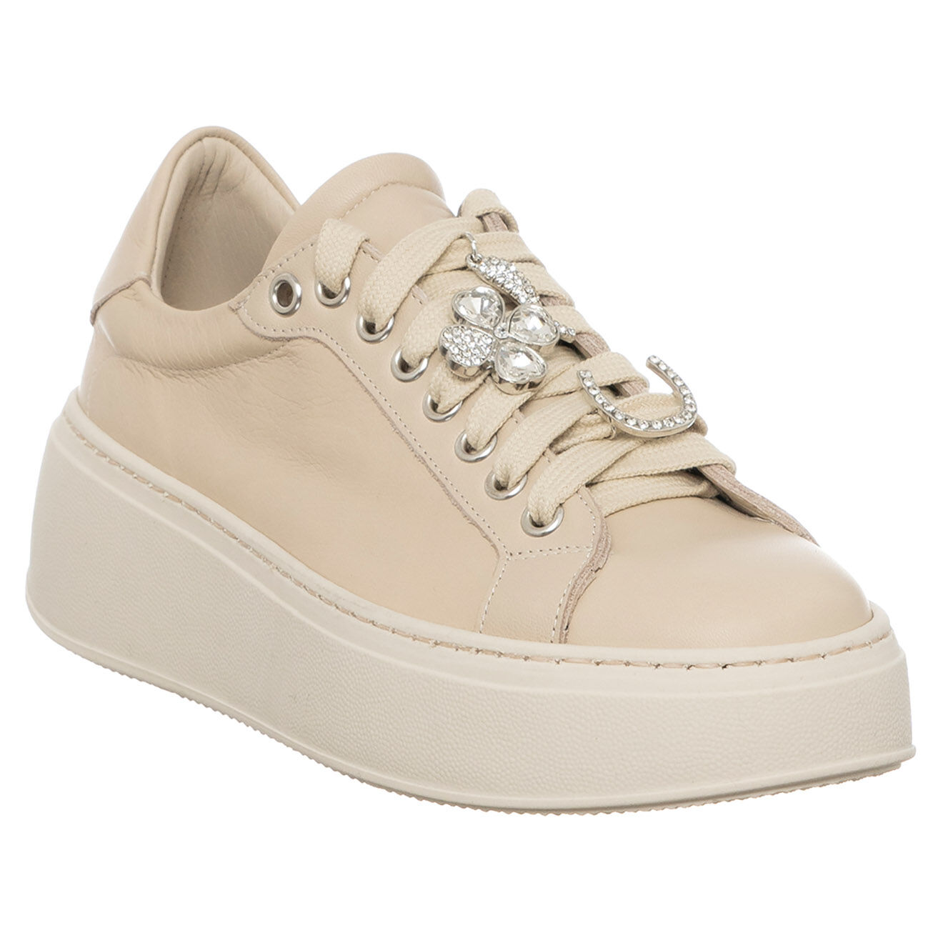 Loretta Pettinari Sneakers en Cuir Garance beiges
