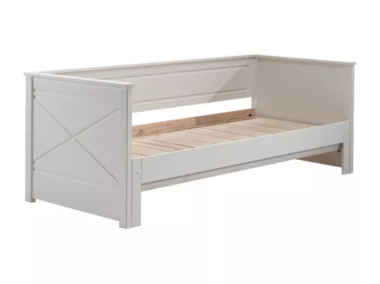 VIVIEN - Lit Extensible 90x200cm en Pin Laqué Blanc avec Tiroir
