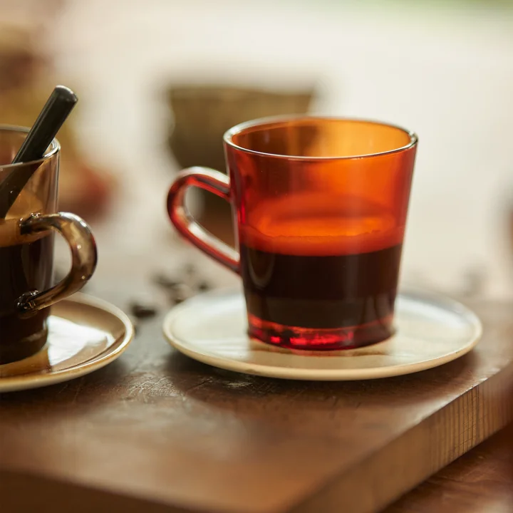 HKliving - 70's Kaffeebecher 200 ml, amber brown (4er-Set)