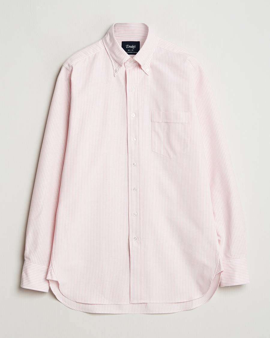 Drake's Striped Button Down Oxford Shirt Pink