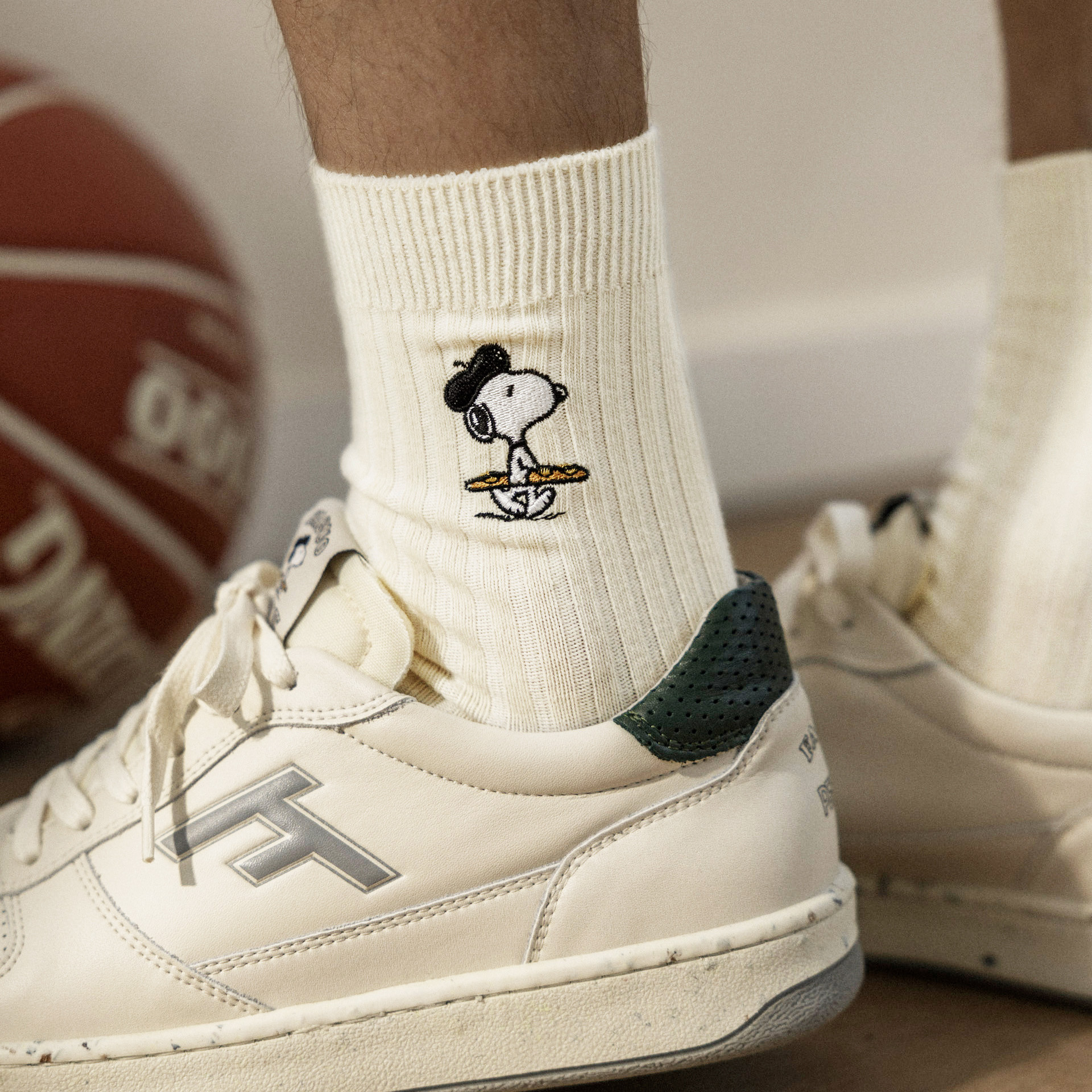 Chaussettes Peanuts écrues & vert foncé coton et polyester recyclé - modèle short socks x3