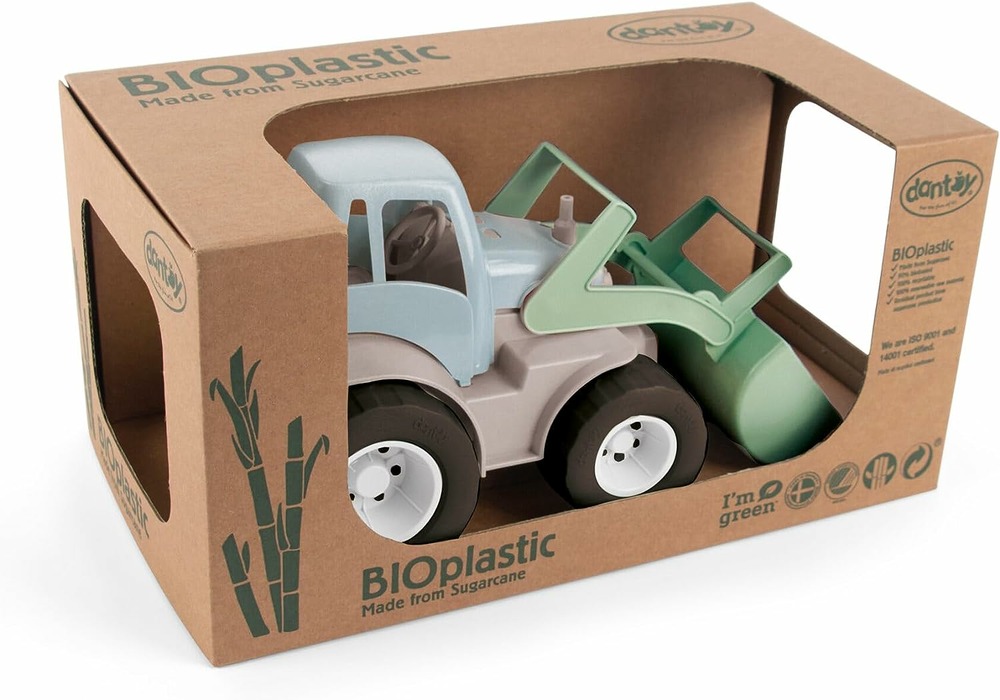 Tracteur pelleteuse en bioplastique vert