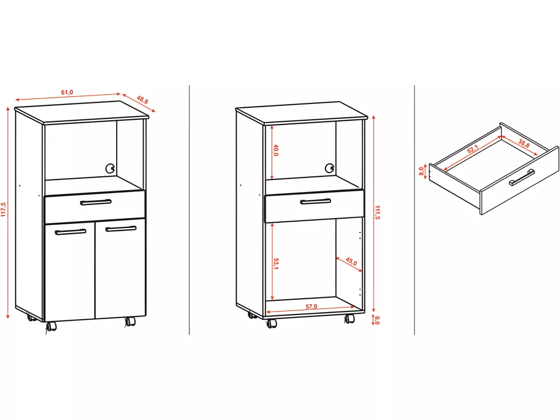 Meuble Micro-Onde Blanc Mobile 2 Portes 1 Tiroir L 61 H 117.5 P 48.8 cm