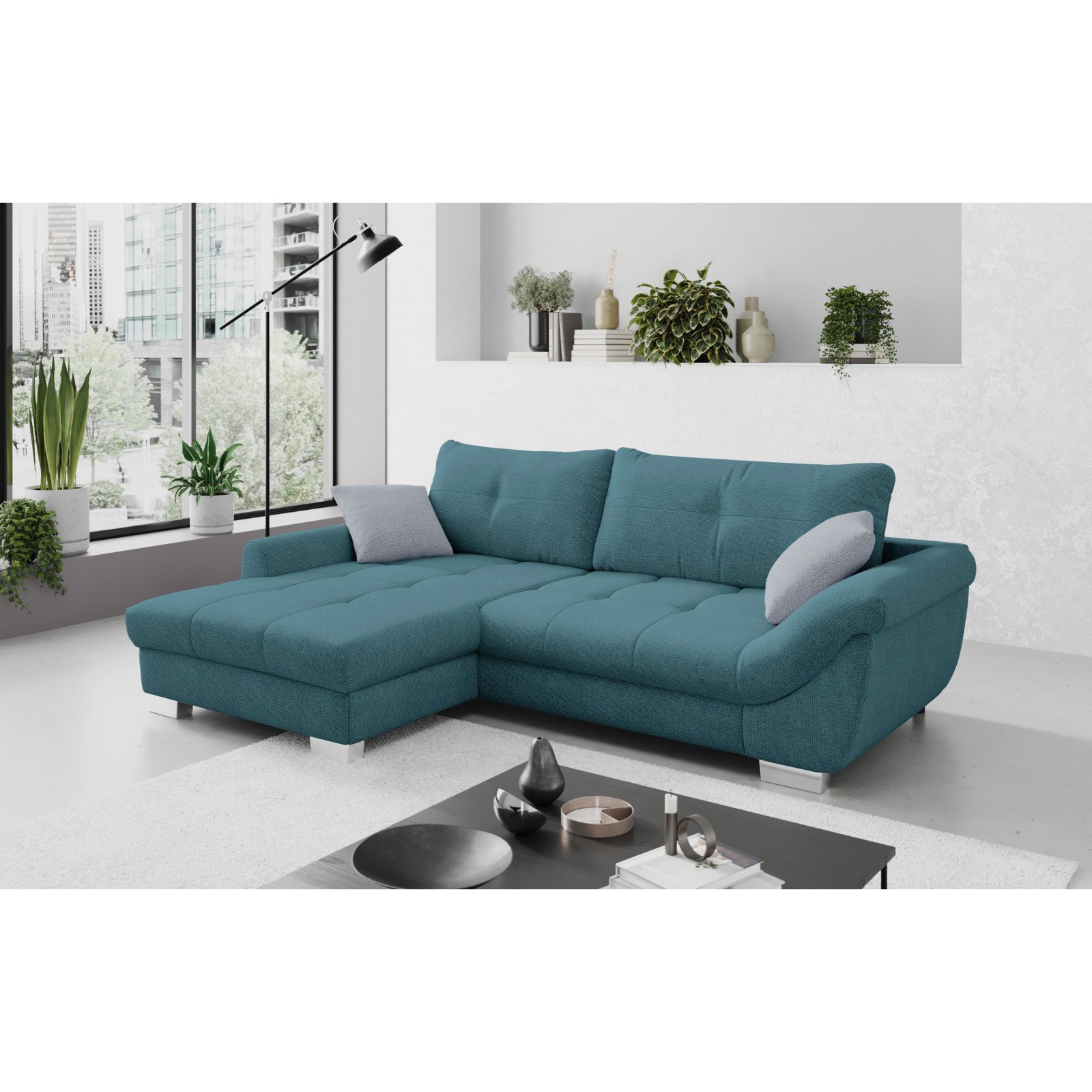 Ecksofa Carmen Stoff petrol, Recamière links