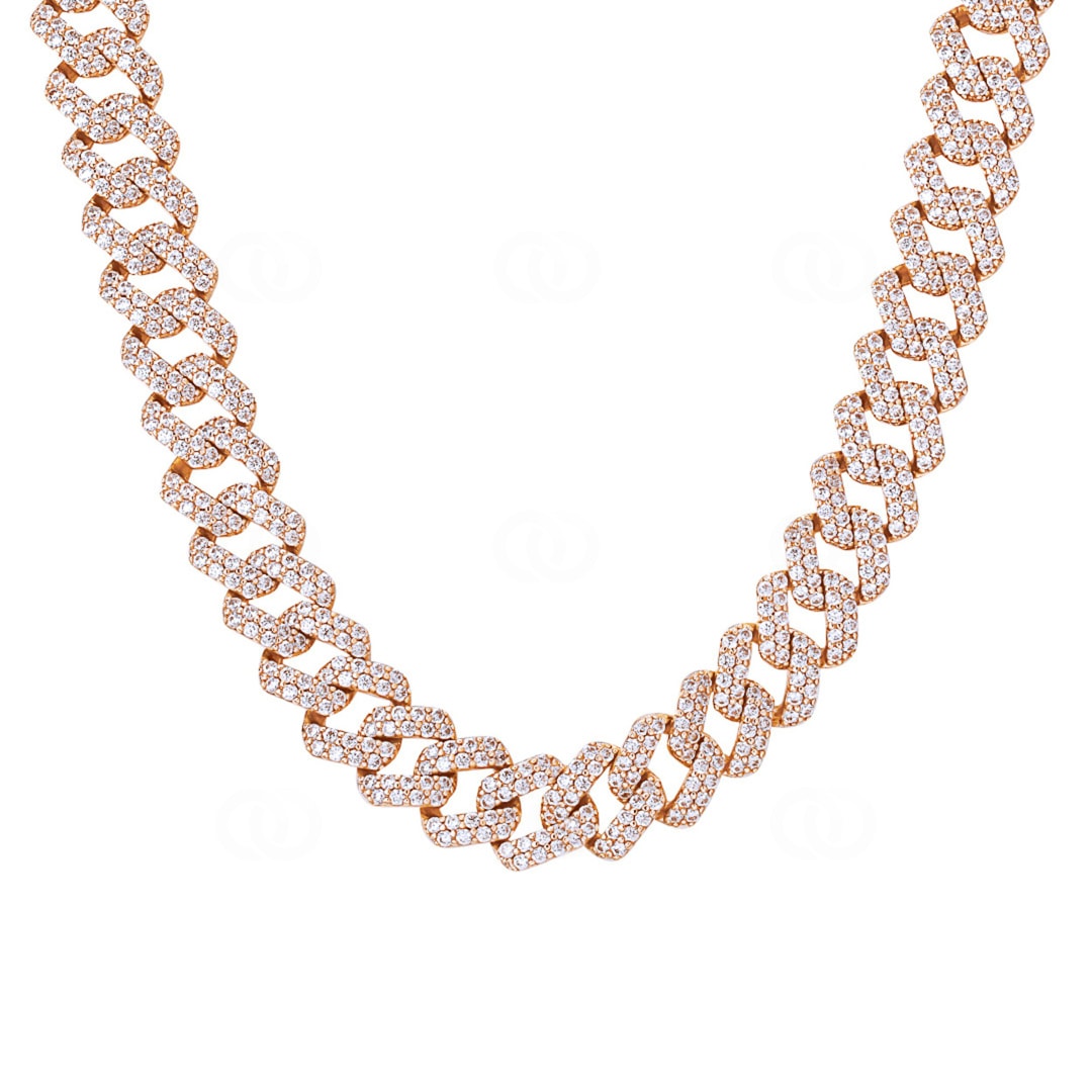 12mm Prong Cuban Link Panzerkette Rosé vergoldet mit Zirkonia