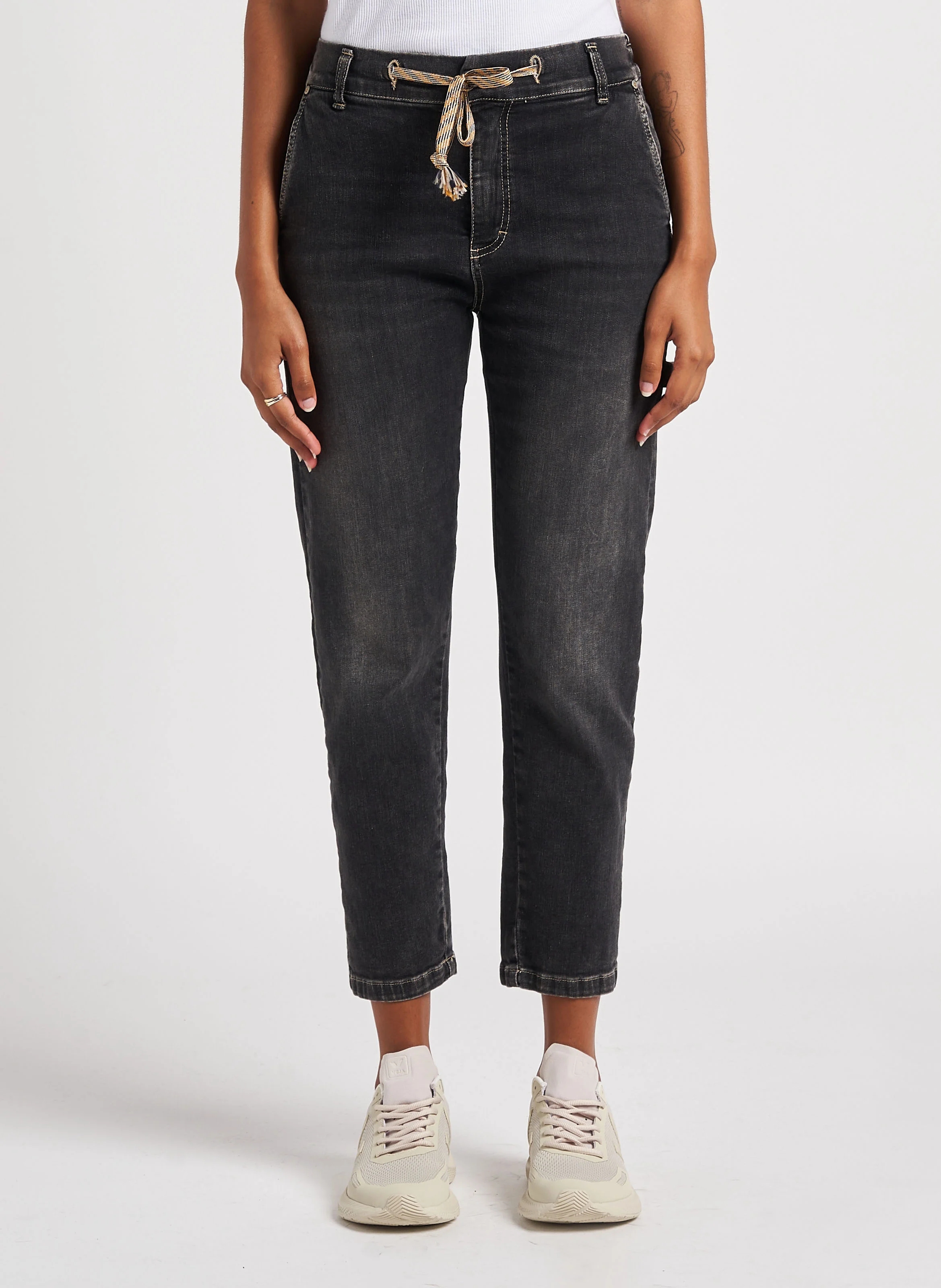 Jean mom en coton stretch| Noir