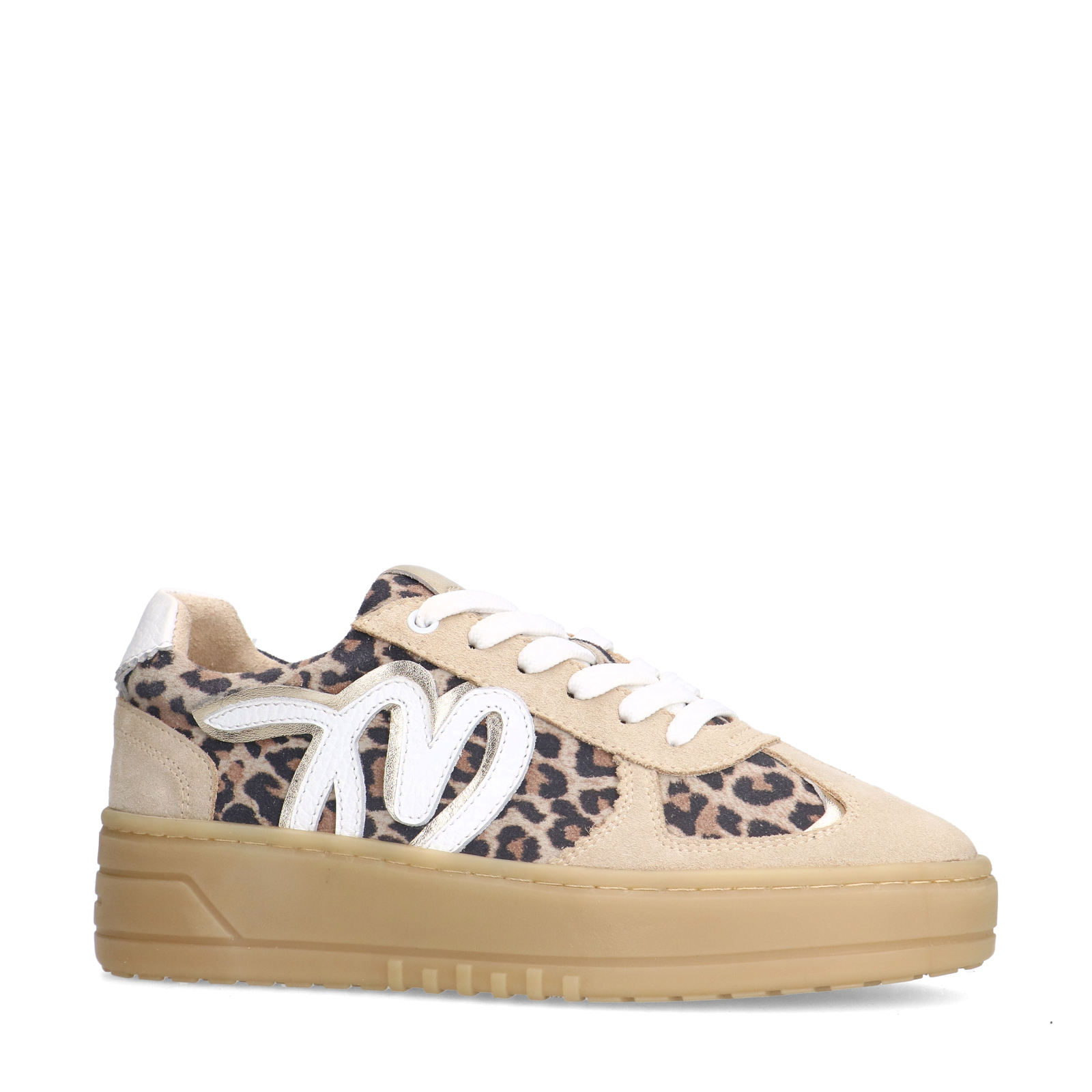 Suède leopard sneakers met details