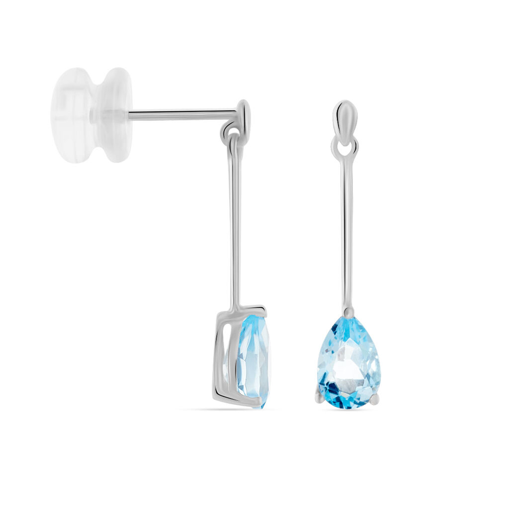 Boucles D'oreilles Pendantes Goutte Or Blanc Topaze