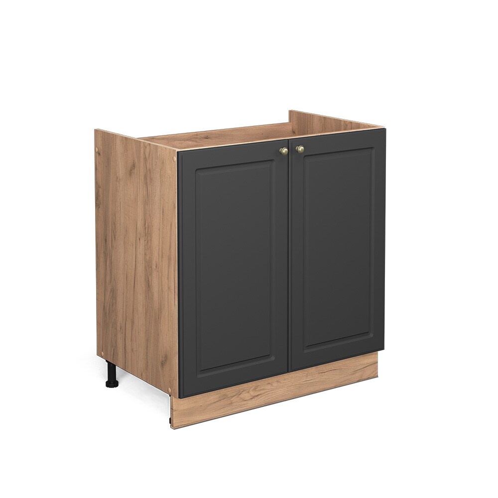 Vicco Spülenunterschrank Küchenschrank Küchenmöbel Fame-Line Eiche Anthrazit-Gold Landhaus 80 cm Küche Einbauküche Drehtür Siphonausschnitt Blende Küchenzeile