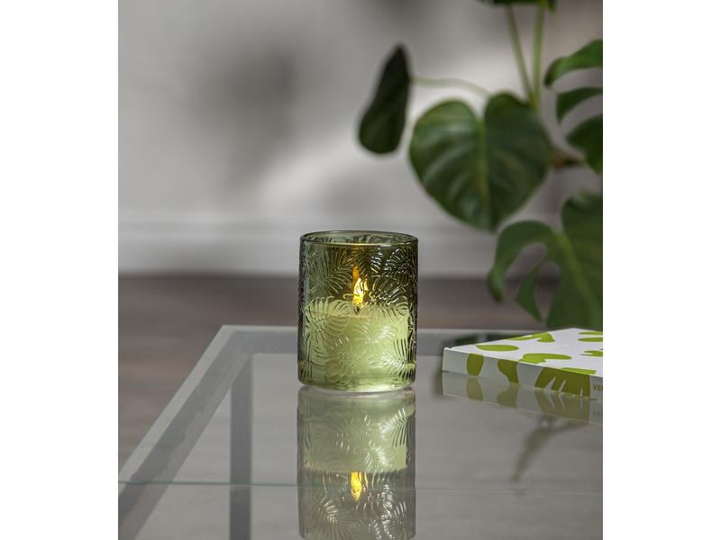 Star Trading LED-Kerze Pillar Flamme Leaf, Ø 10 x 12.5 cm, Kerze aus Wachs mit LED Leuchte