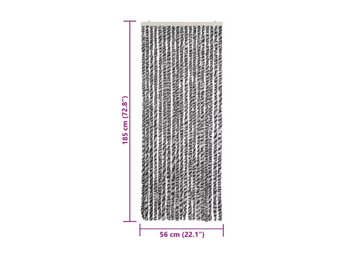 Rideau anti-mouches gris et noir et blanc 56x185 cm chenille