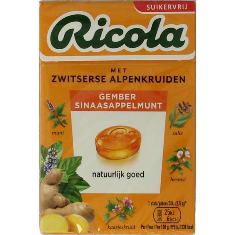 Ricola Gember Sinaasappelmunt Suikervrij 50 Gram