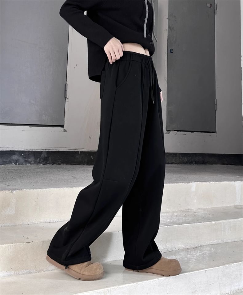 SIMPLE BLACK - Hoge taille effen wijde joggingbroek
