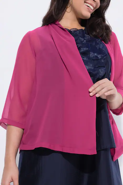 Chiffonjacke, Oversized, Schalkragen, 3/4-Arm, magenta