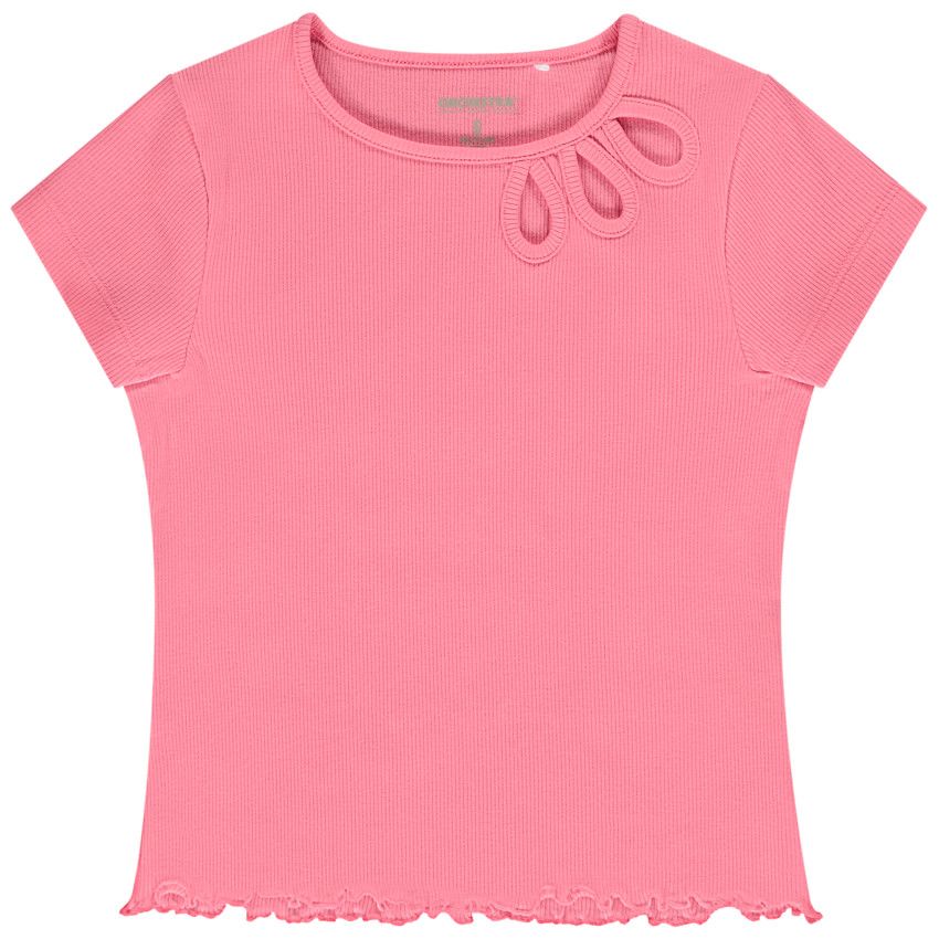 T-shirt manches courtes côtelé et ajouré pour fille - Multicolore