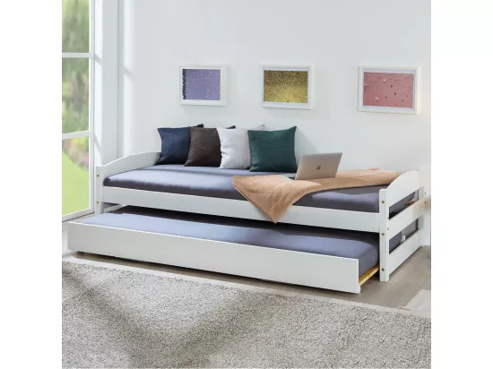 BRODI - Lit 90x200 cm Gigogne Vernis Blanc