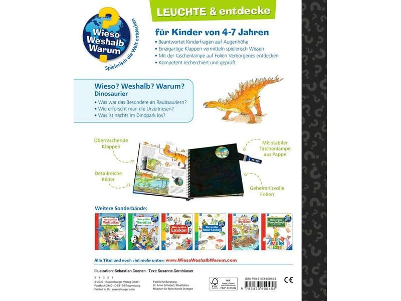 Ravensburger Kinder-Sachbuch WWW Leuchte und entdecke: Dino Taschenlampen-Buch mit Folien und Klappen