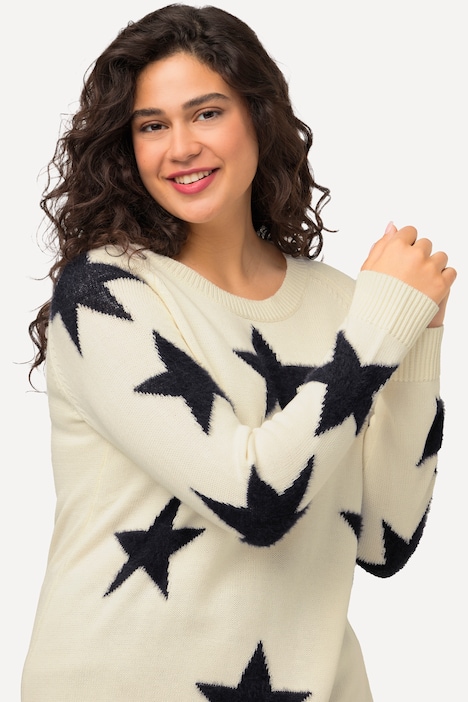 Pullover, flauschige Sterne, Rundhals, Langarm