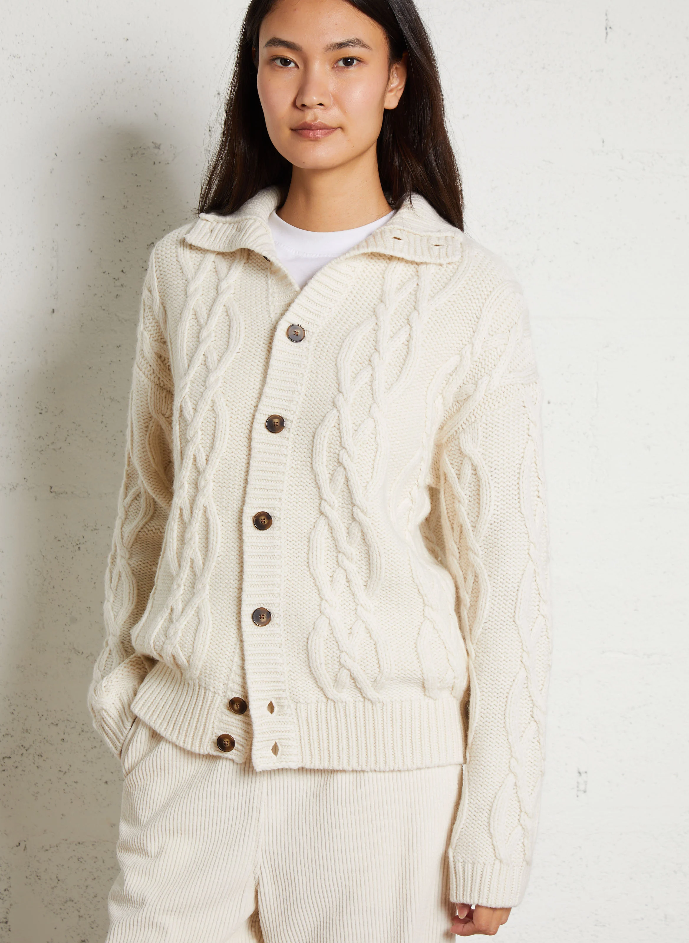 RAPHAEL - Cardigan col montant en laine mélangée | Beige