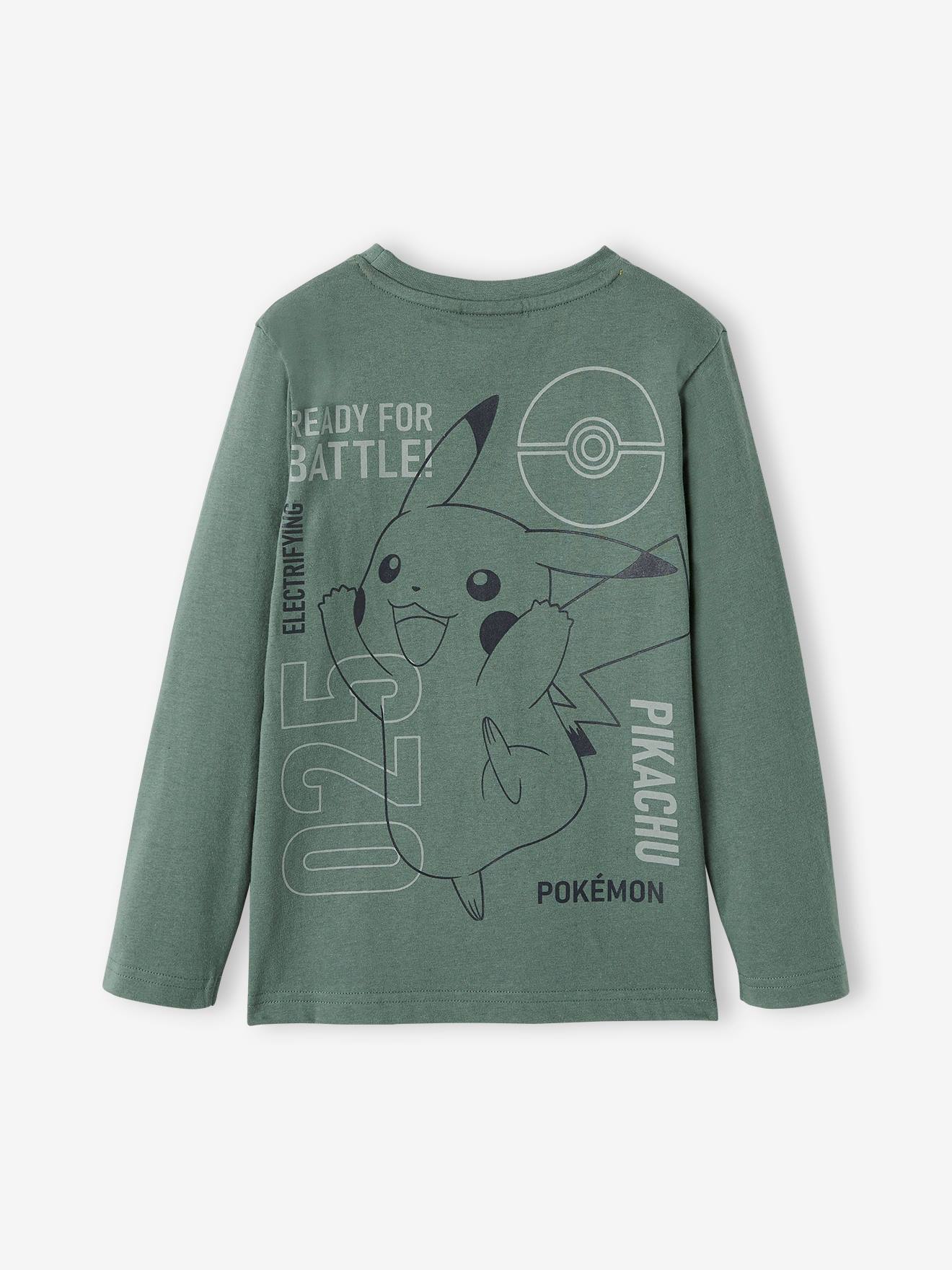 Camiseta Pokémon® lisa de manga comprida verde-escura com estampas.