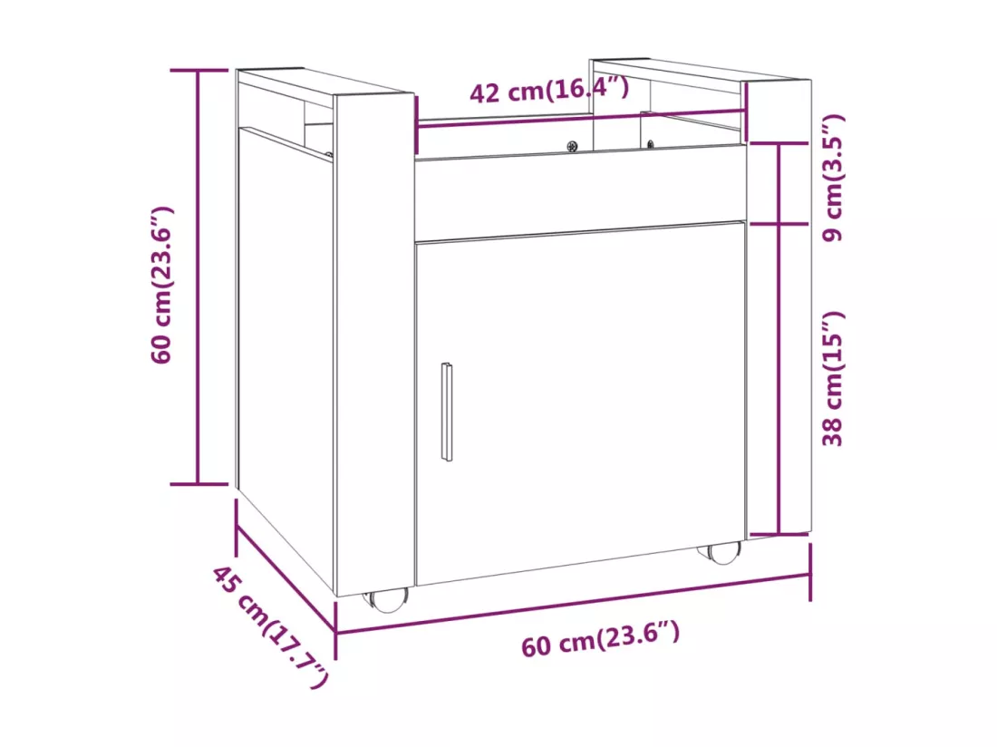 Chariot de bureau Blanc 60x45x60 cm Bois d'ingénierie
