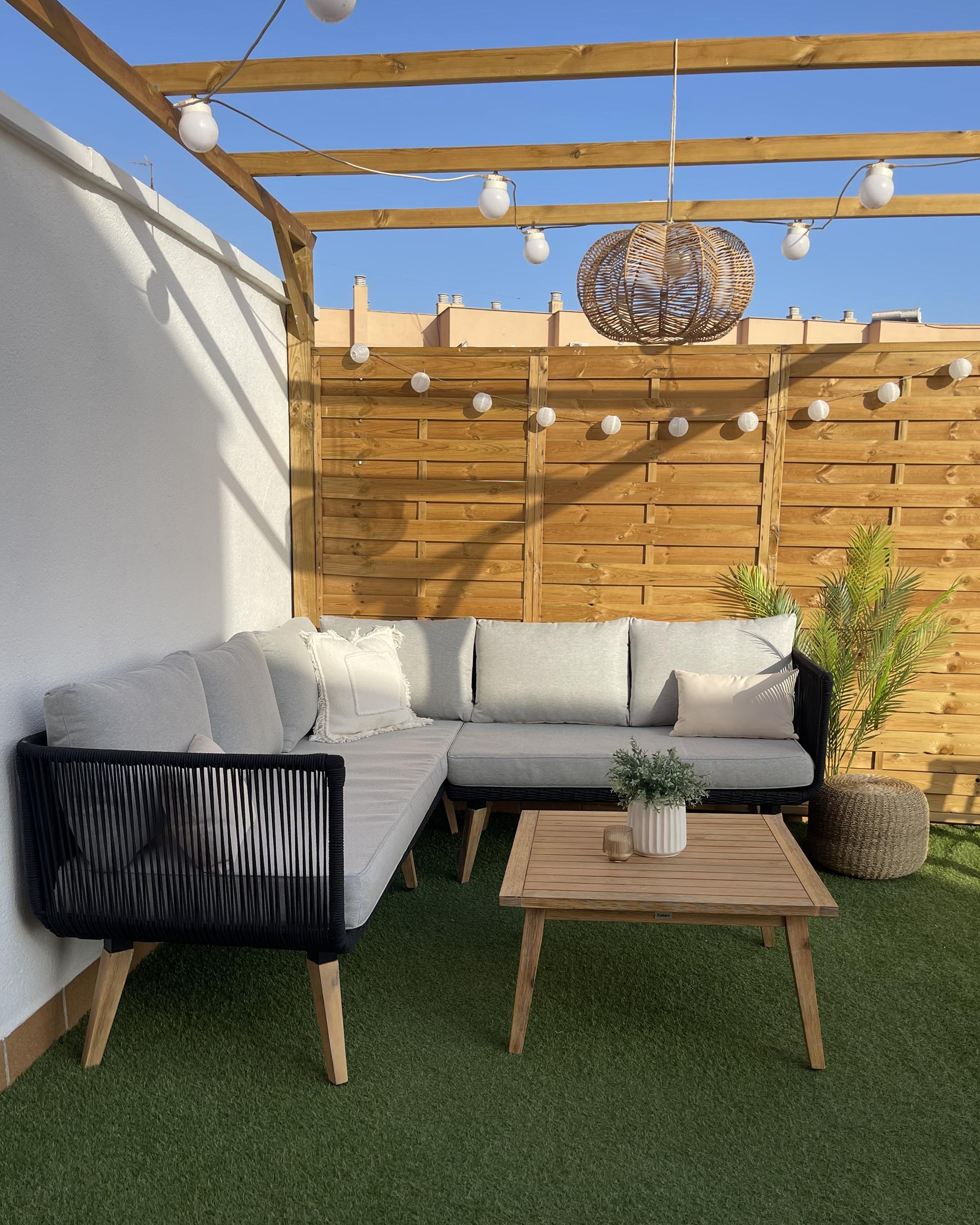 Tuin hoekloungeset met tafel 5-zits ALCAMO linkszijdig Acaciahout Zwart