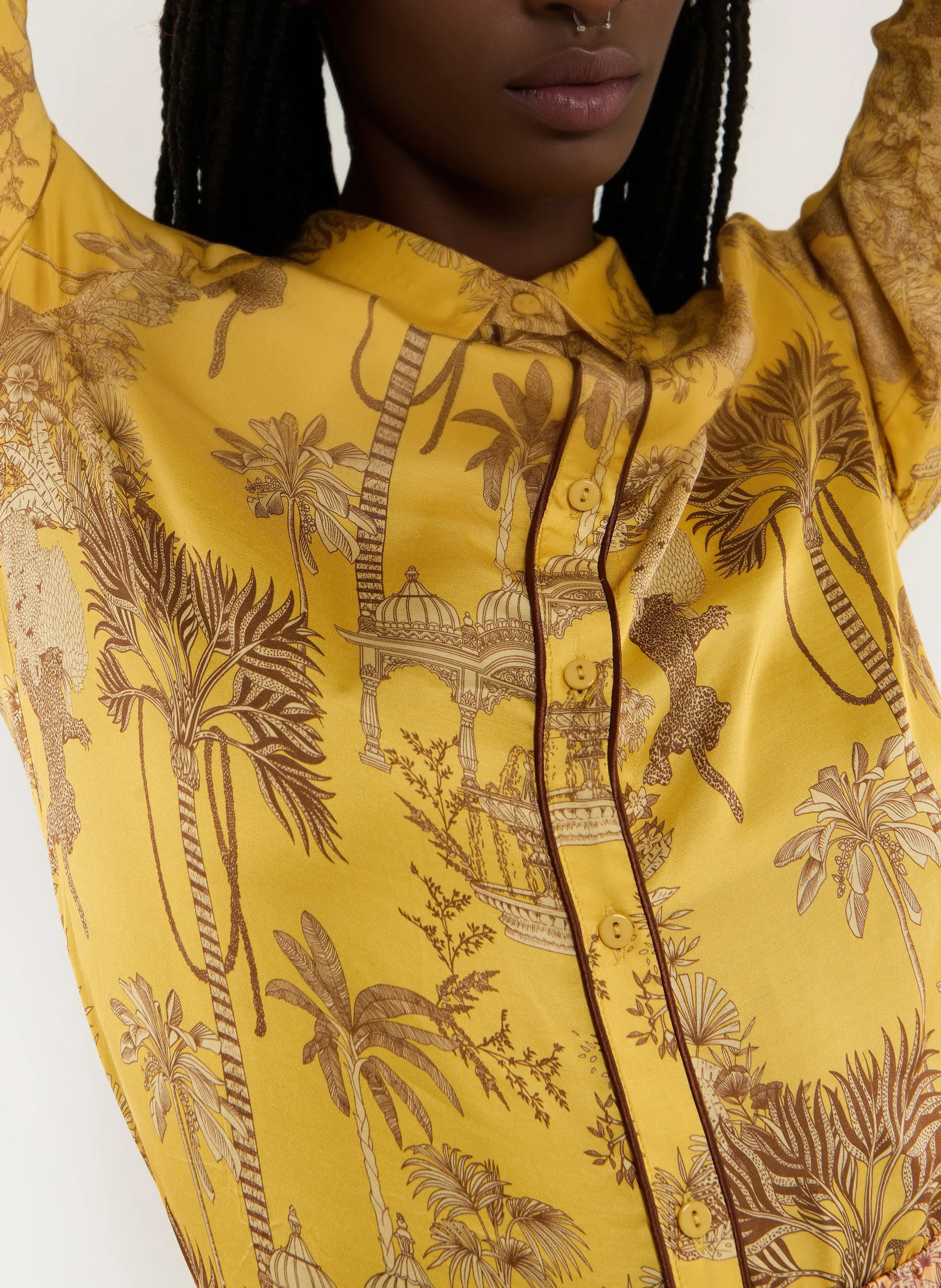 MANI - Chemise ajustée imprimée satinée| Marron