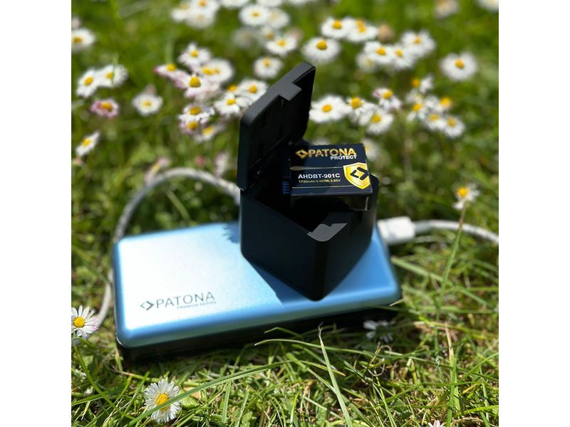 Patona Premium Tripple-Charger für GoPro Hero 9, 10 und 11 Ladebox für GoPro Hero 9, 10 und 11