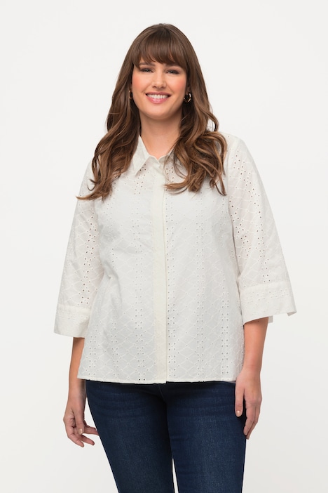Hemdbluse, Lochstickerei, Hemdkragen, 3/4-Arm