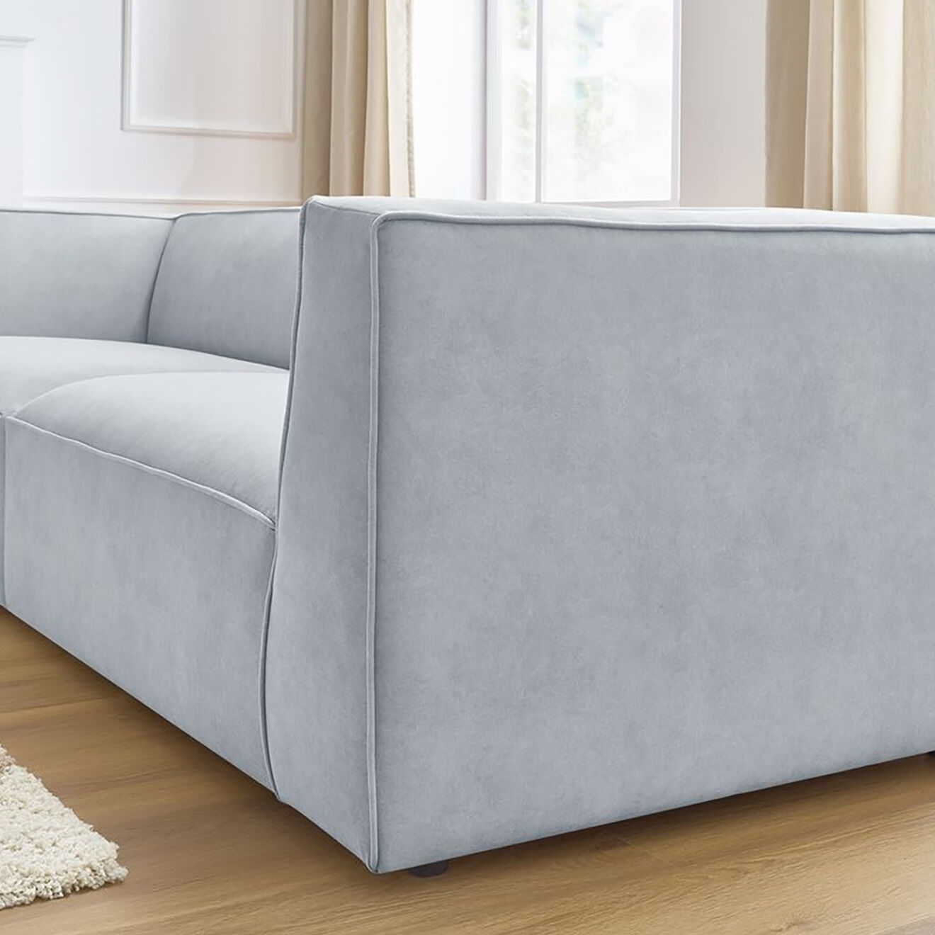 Bobochic Canapé droit fixe 4 places en Velours Molière gris clair - 273x99x71 cm
