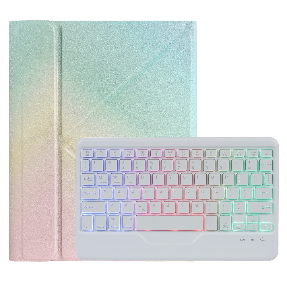 iPad 9.7 (2018/2017) / iPad Pro 9.7 / iPad Air 2 Leder Tasche Origami Flip Case mit abnehmbarer Bluetooth Tastatur (QWERTY) - Regenbogen