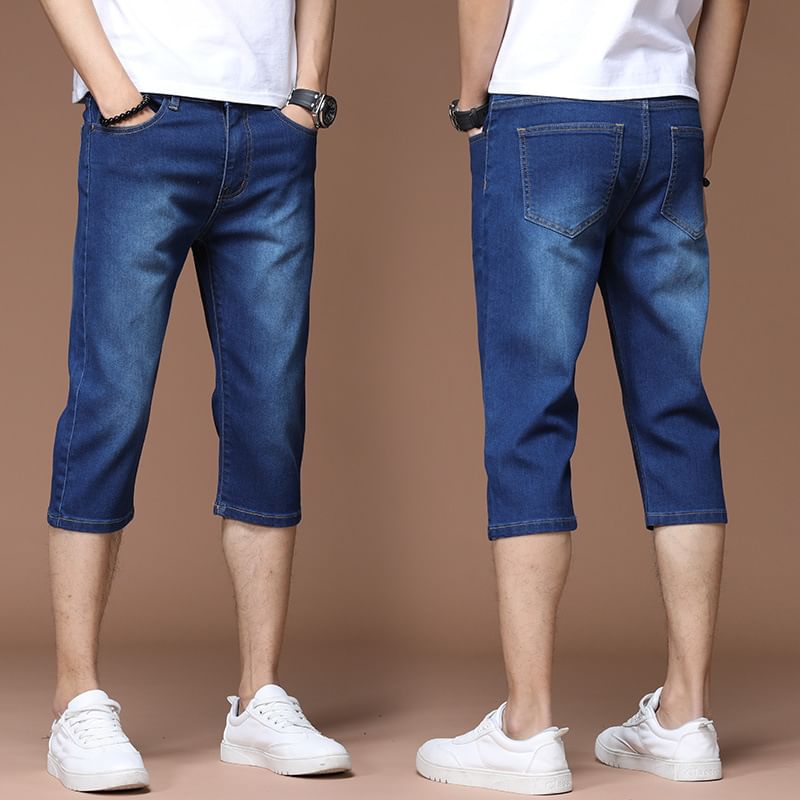 Acrius - Mid Rise Washed Capri Slim Fit Jeans