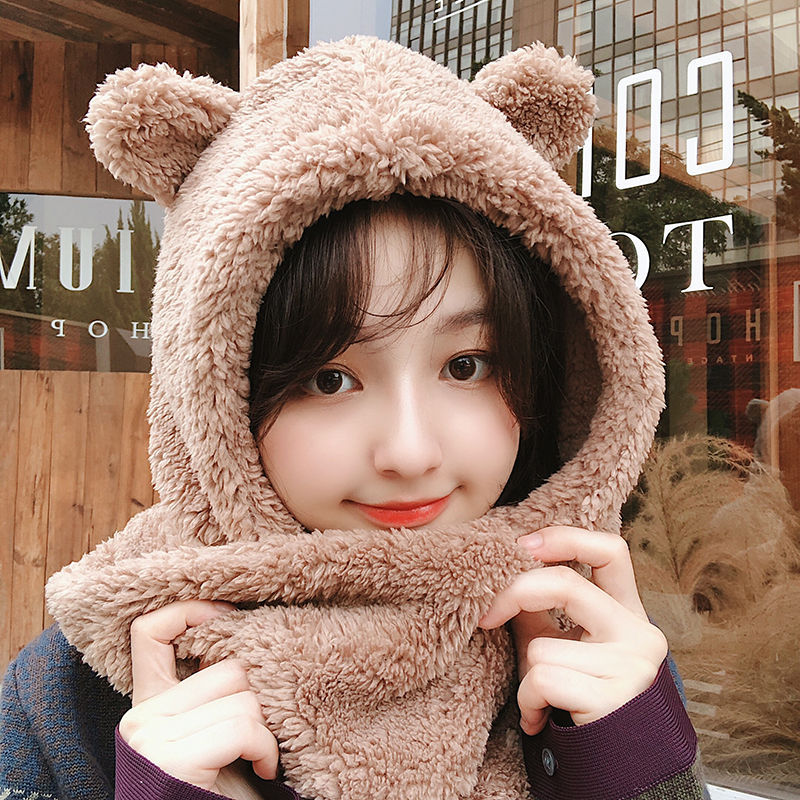 Yunikon - Chenille Bear Ear Hooded Scarf