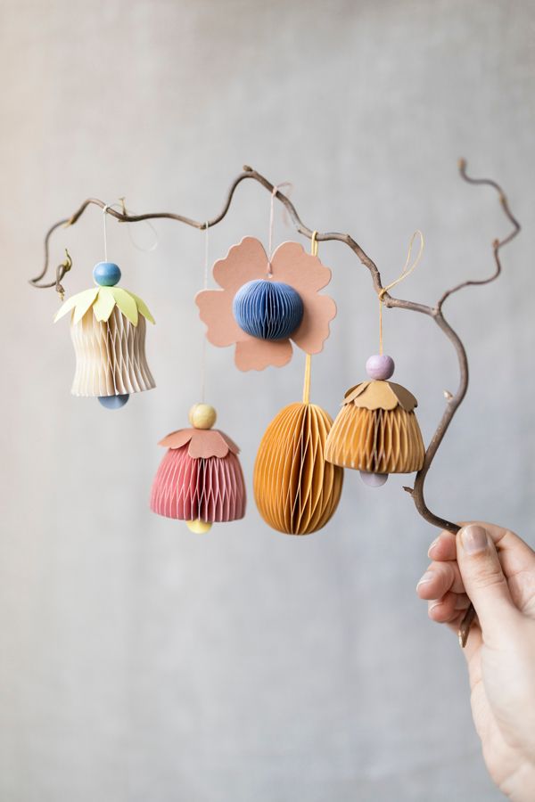 Hanger, anemoon, papier, honingraat, koraal/blauw