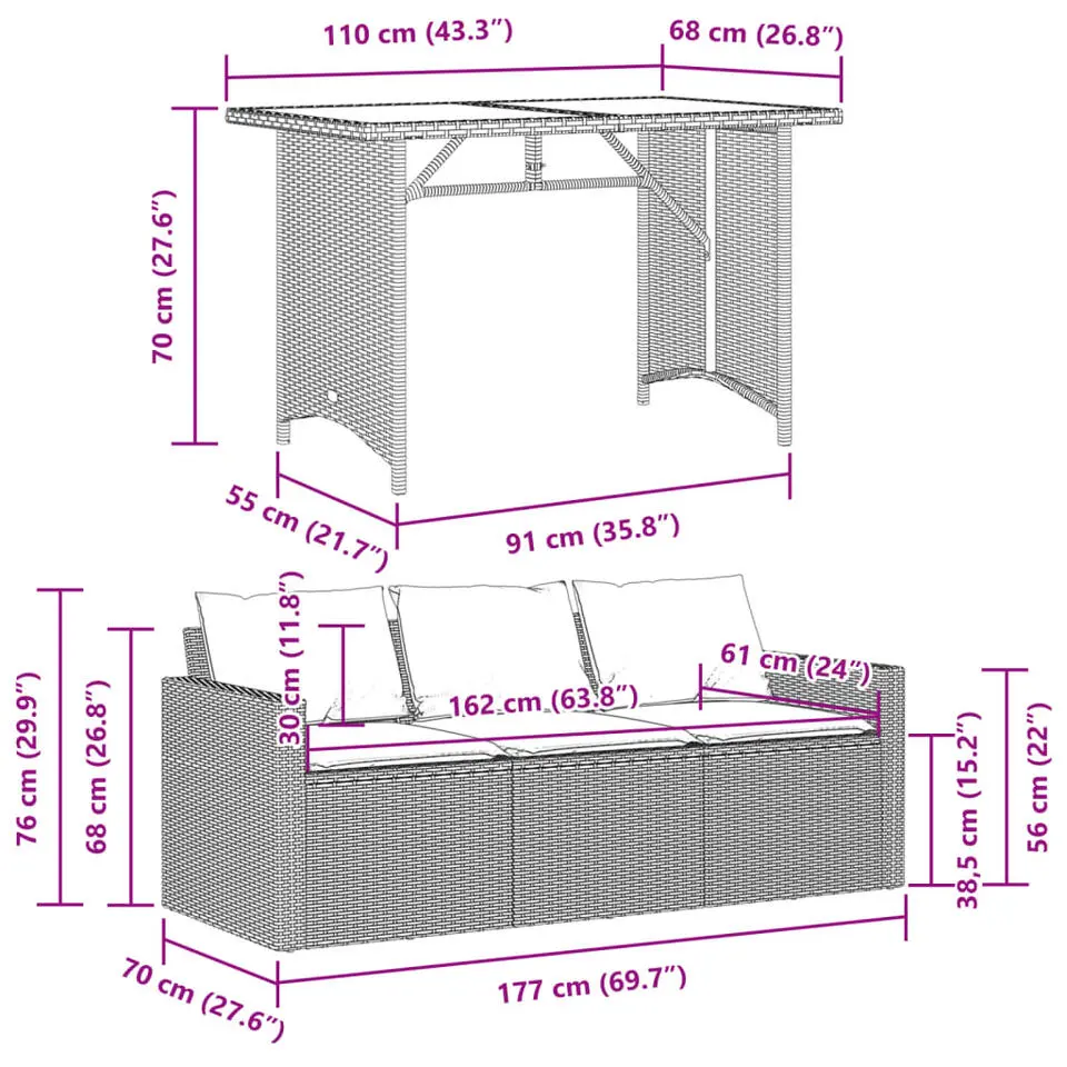 vidaXL - Tuinset - Grijs - Poly rattan