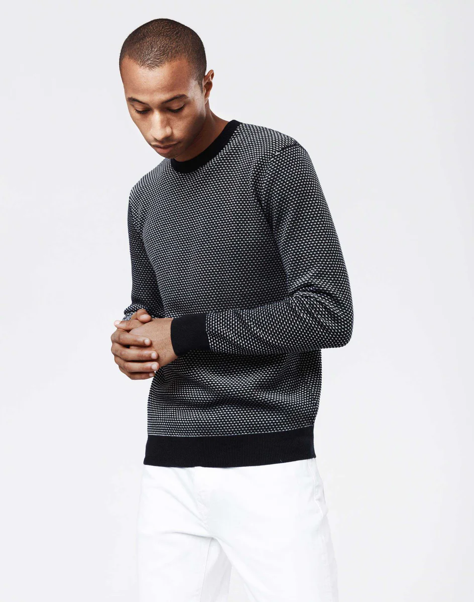 Pull col rond blanc/marine 