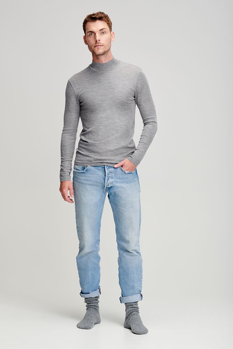 T-shirt manches longues col haut - laine et soie