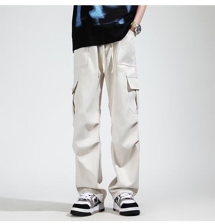 jaywoon - Mid Rise Plain Straight Leg Cargo Pants