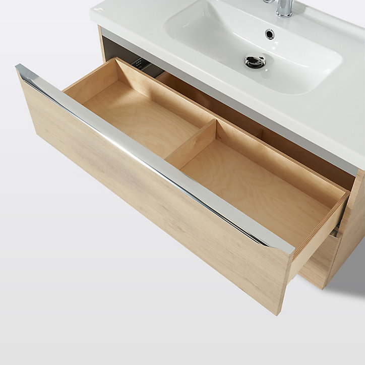 Meuble sous vasque à suspendre GoodHome Imandra bois chêne 100 cm + plan vasque Lana