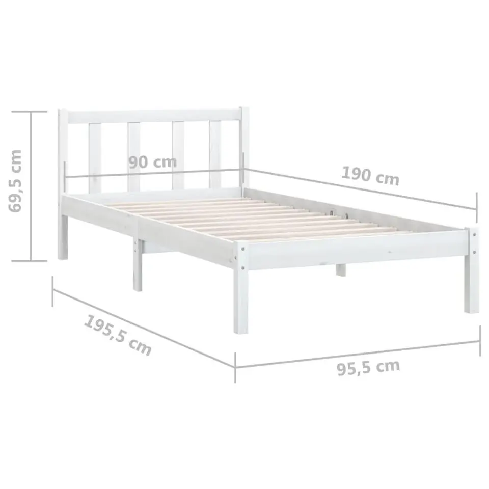vidaXL - Bed frame met hoofdbord - Wit - Massief grenenhout - 90x190 cm