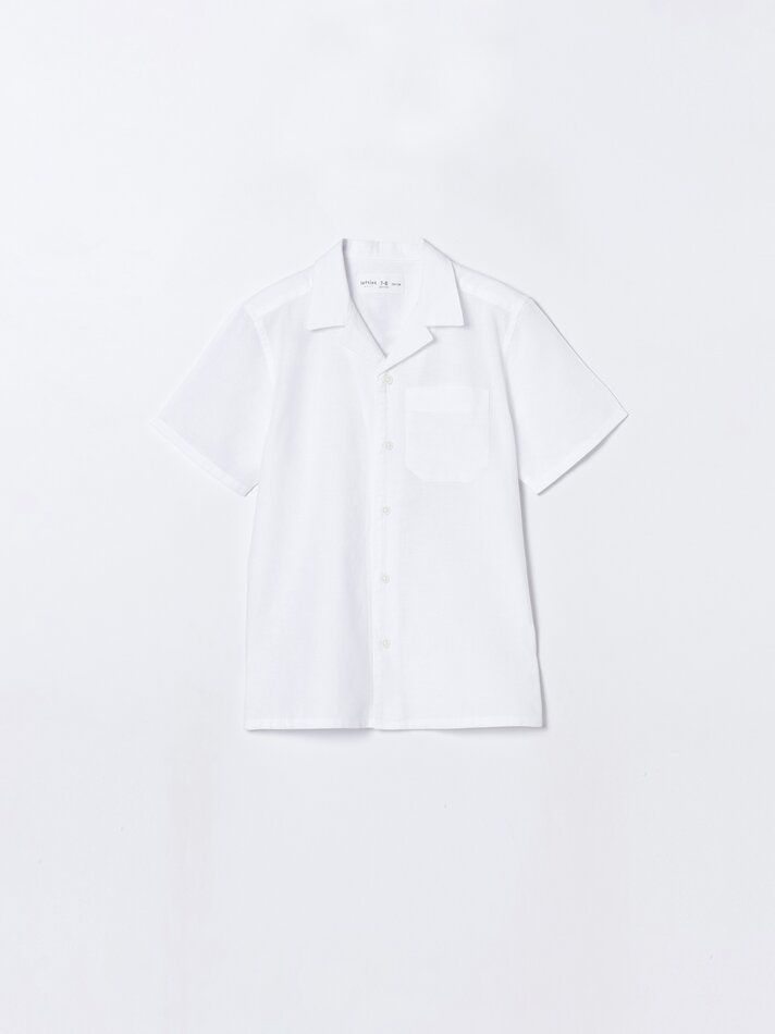 Camisa de manga curta em algodão e linho - Branca