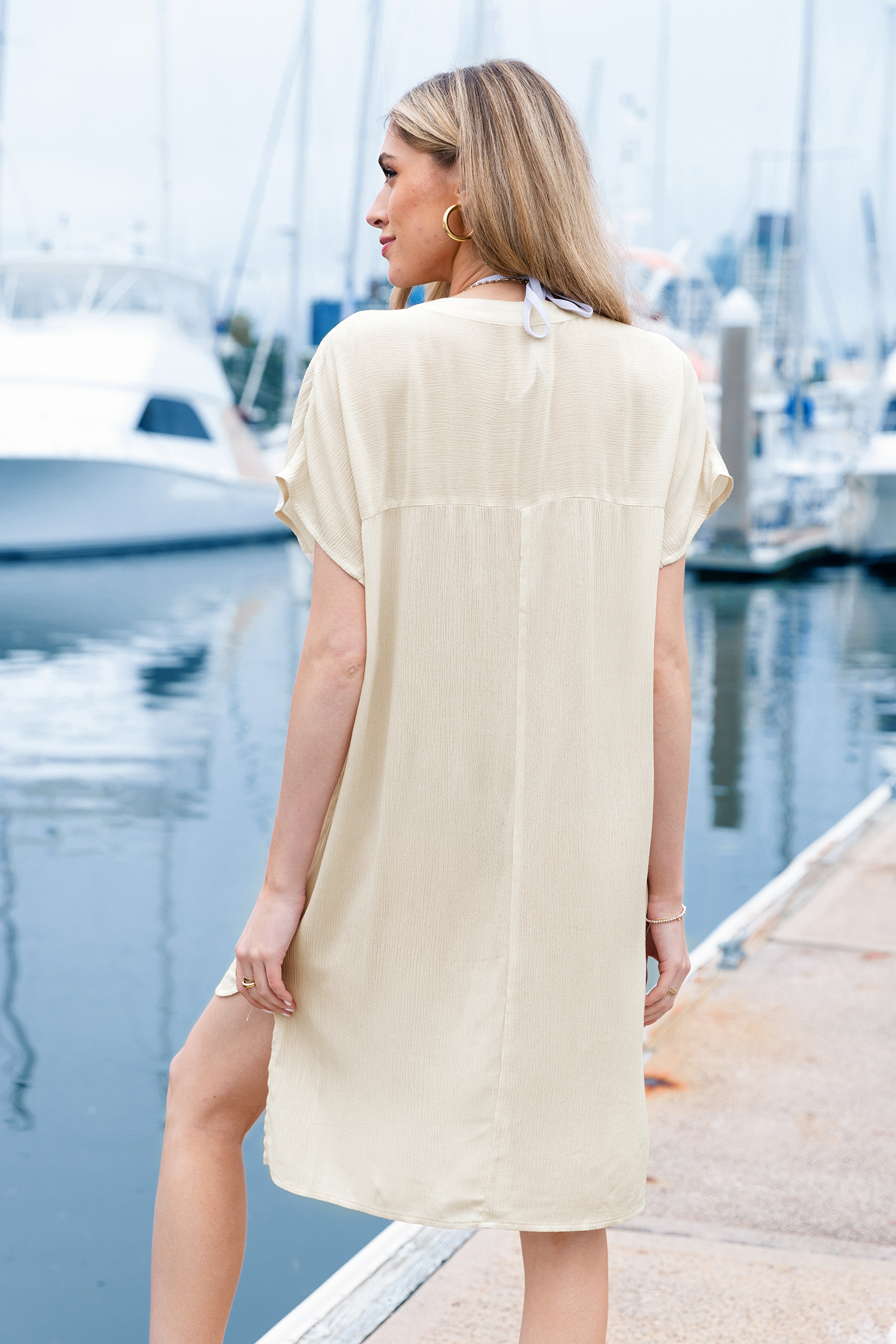 Robe cover up à col en V abricot