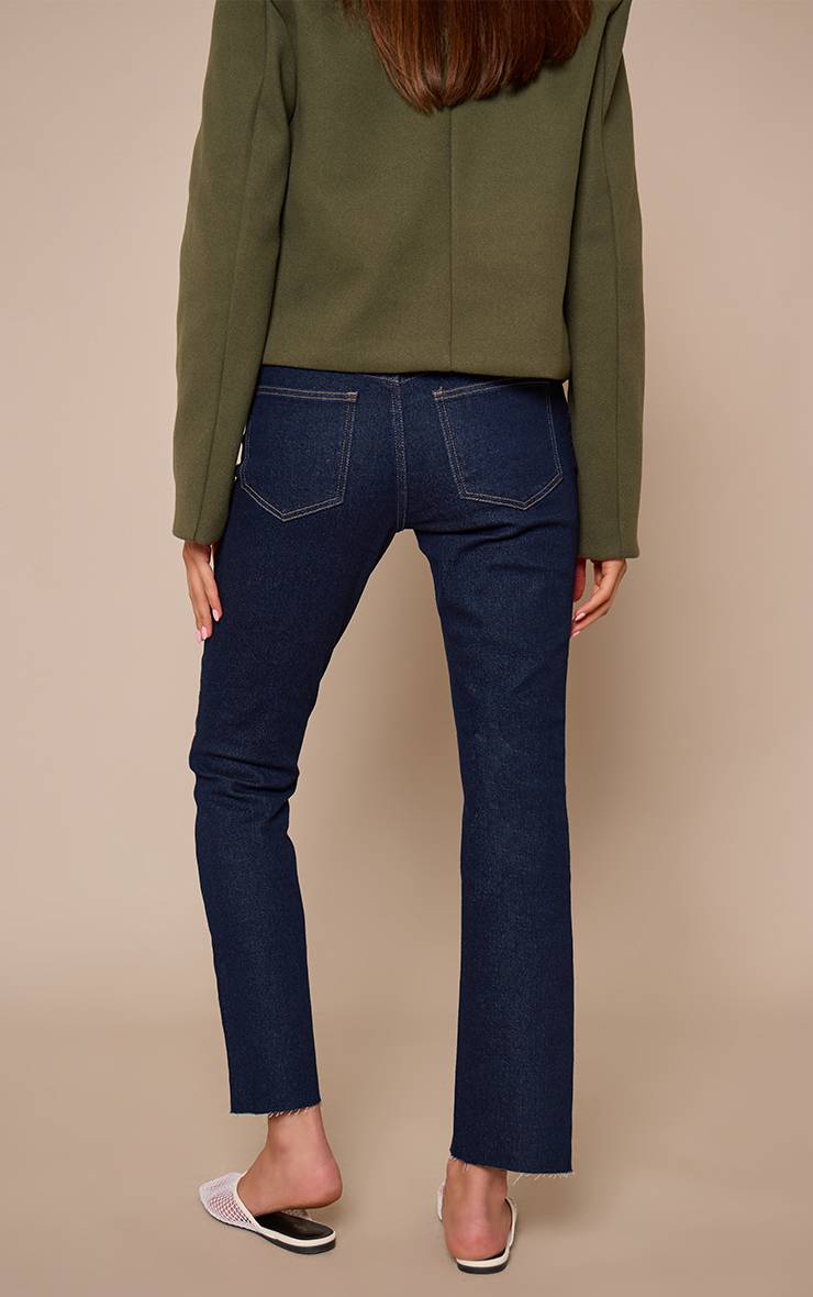 Bleu Indigo Jean Droit Bleu Moyen Recadré À Ourlet Brut