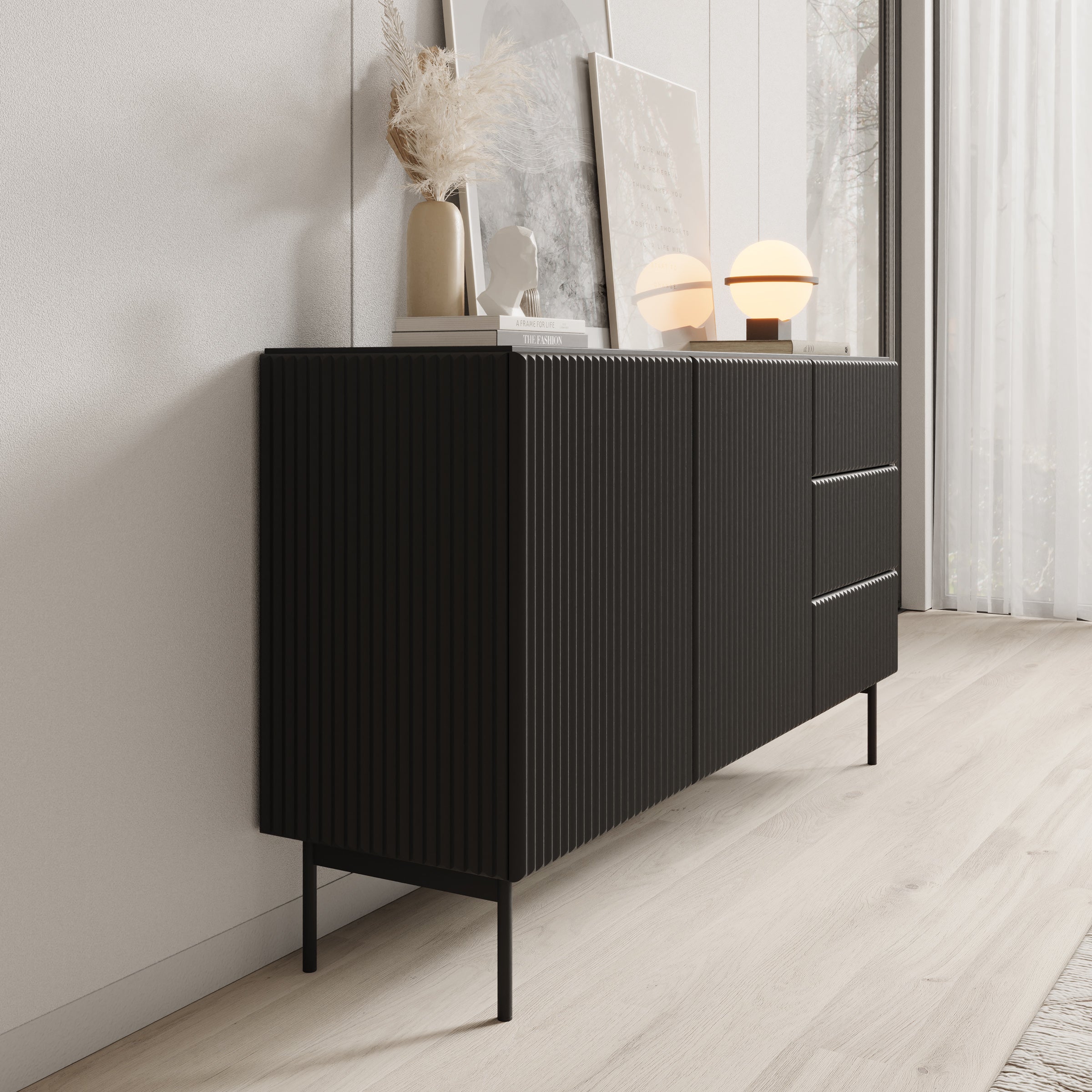Meubella - Marajo - Dressoir - Zwart - 147 cm