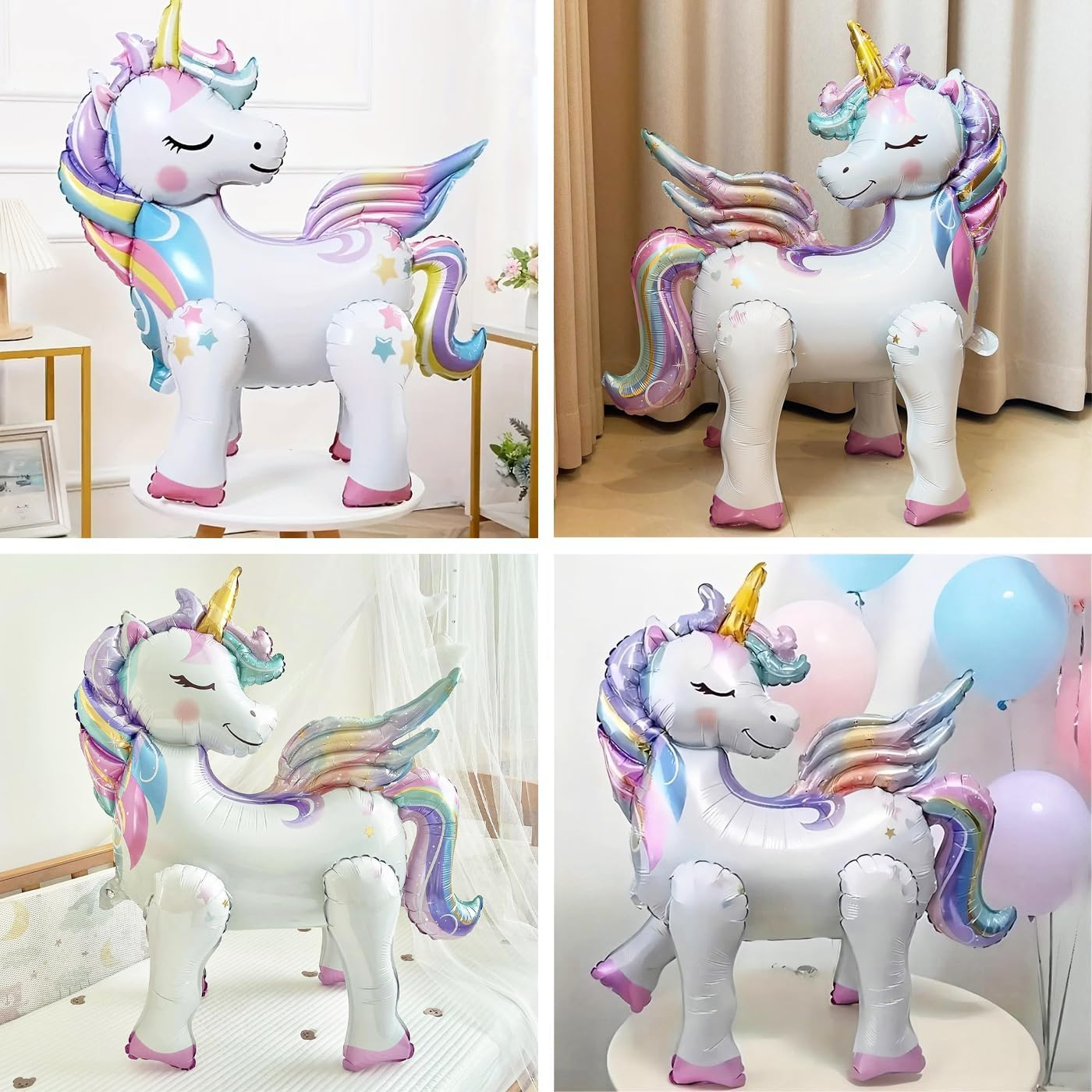 (63x57cm) 3D Kinder Party Deko Folien Ballon Unicorn Luftballon - Einhorn